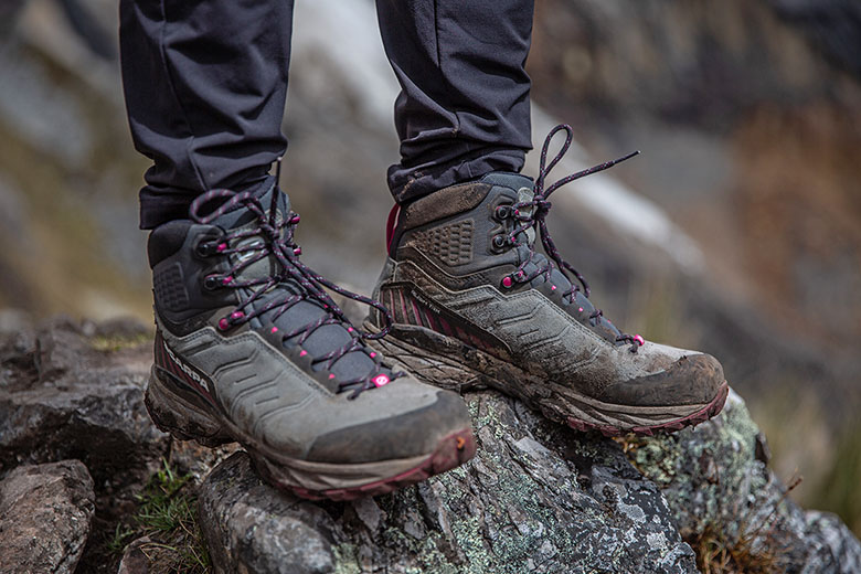 Scarpa Rush TRK GTX hiking boot (standing on rock)